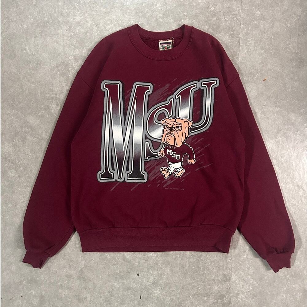 90s Vintage Mississippi State Bulldogs Big Print Maroon Crewneck -L